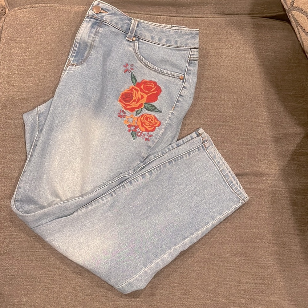 Floral design jeans